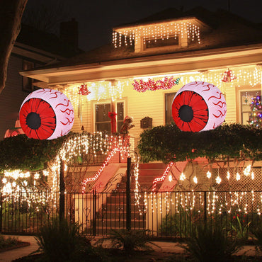 2 Pack 3 FT Halloween Inflatable Huge Eyeballs W/ Air Blower, Red LED Lights