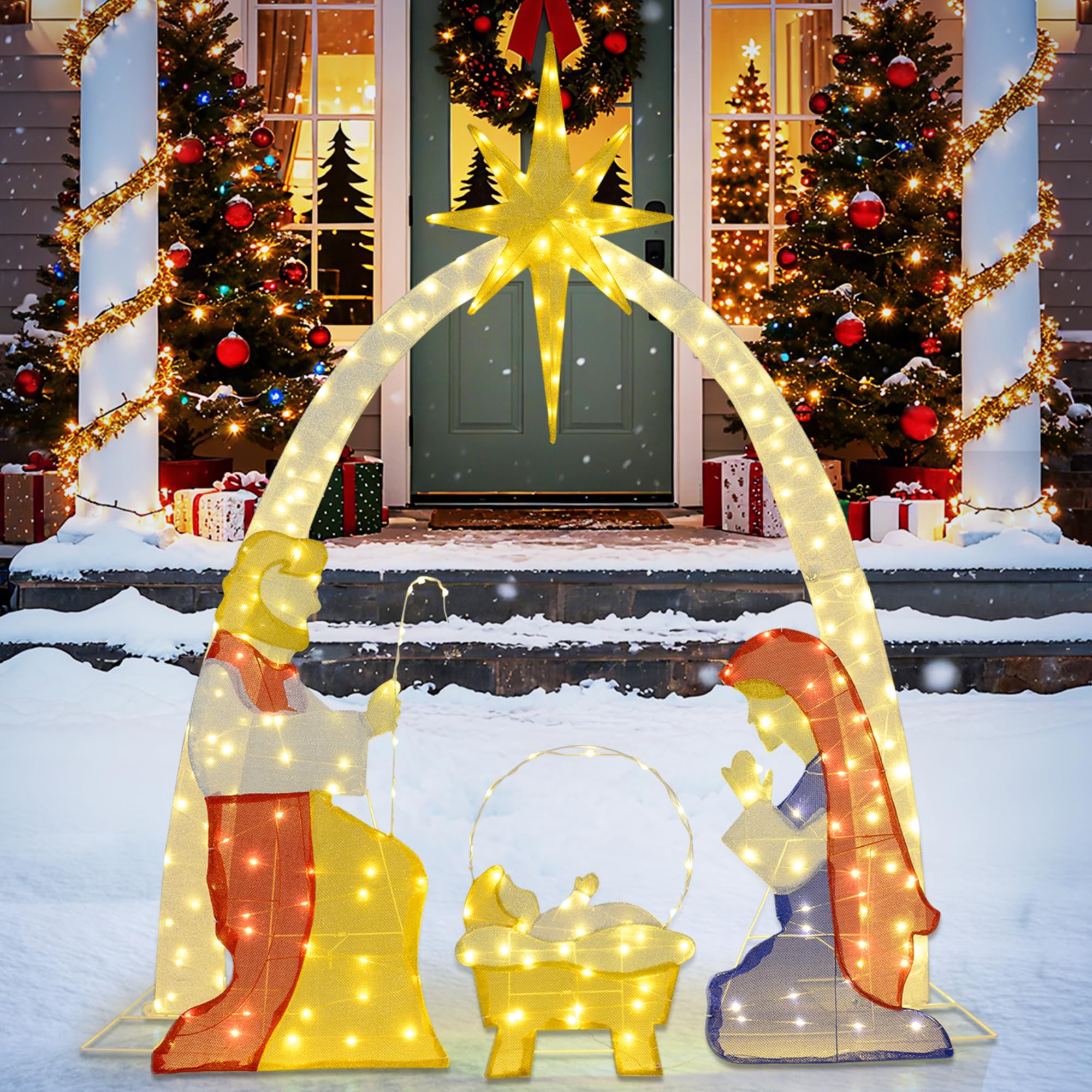 Tangkula 6 FT Christmas Lighted Nativity Scene Set