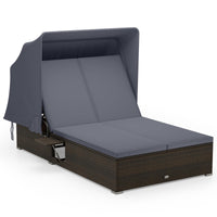 Tangkula Chaise longue double de patio avec pare-soleil, transat inclinable en osier Patiojoy à 6 niveaux