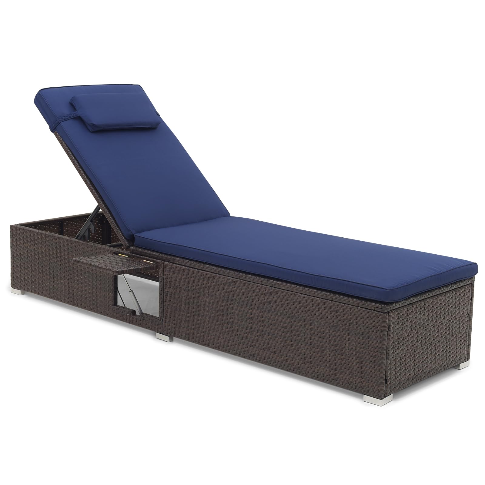 Tangkula Patio Chaise Lounge, Outdoor PE Rattan Lounge Chair w/ 6-Level Backrest