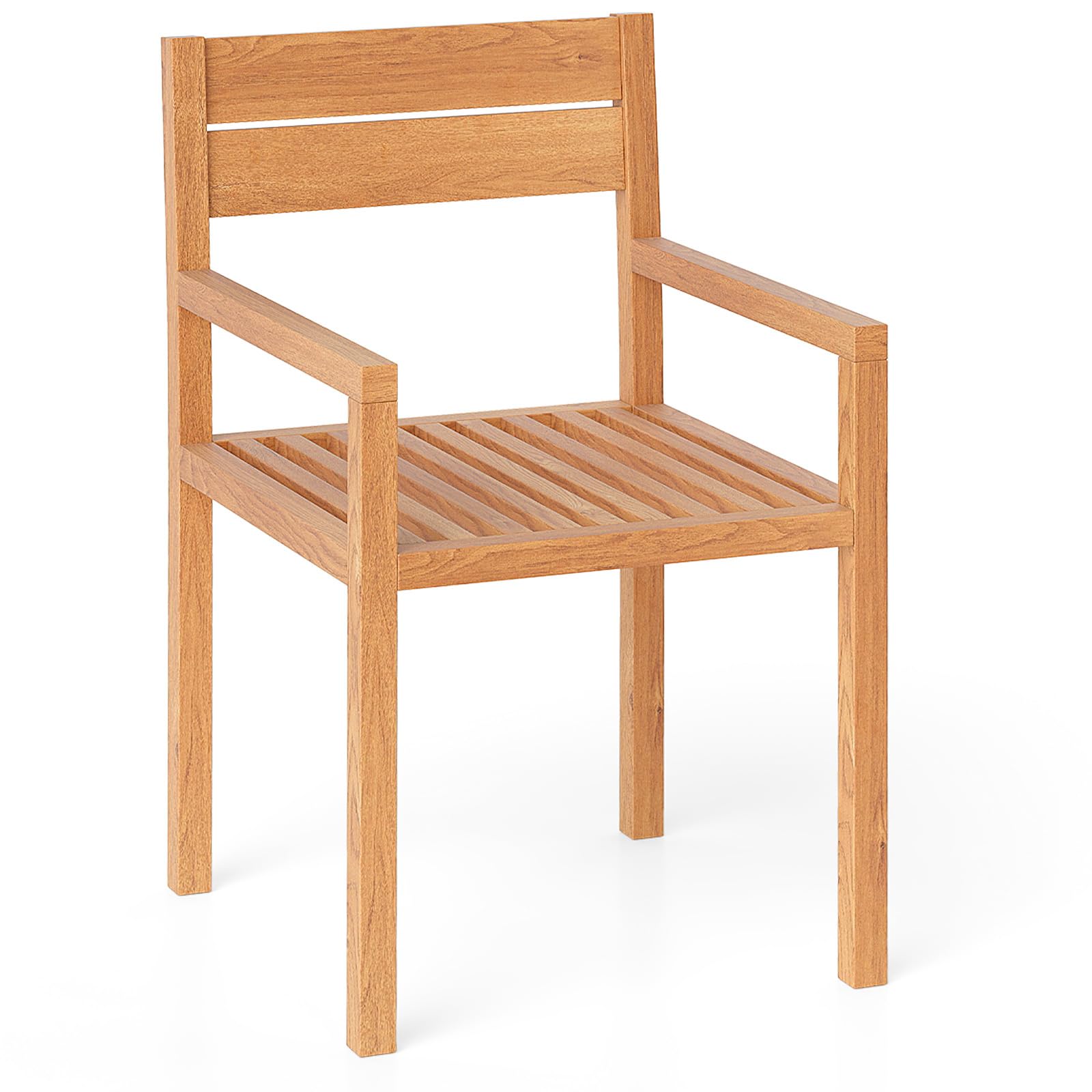 Tangkula Outdoor Teak Wood Chair Patio Dining Armchair w/Slatted Seat & Backrest
