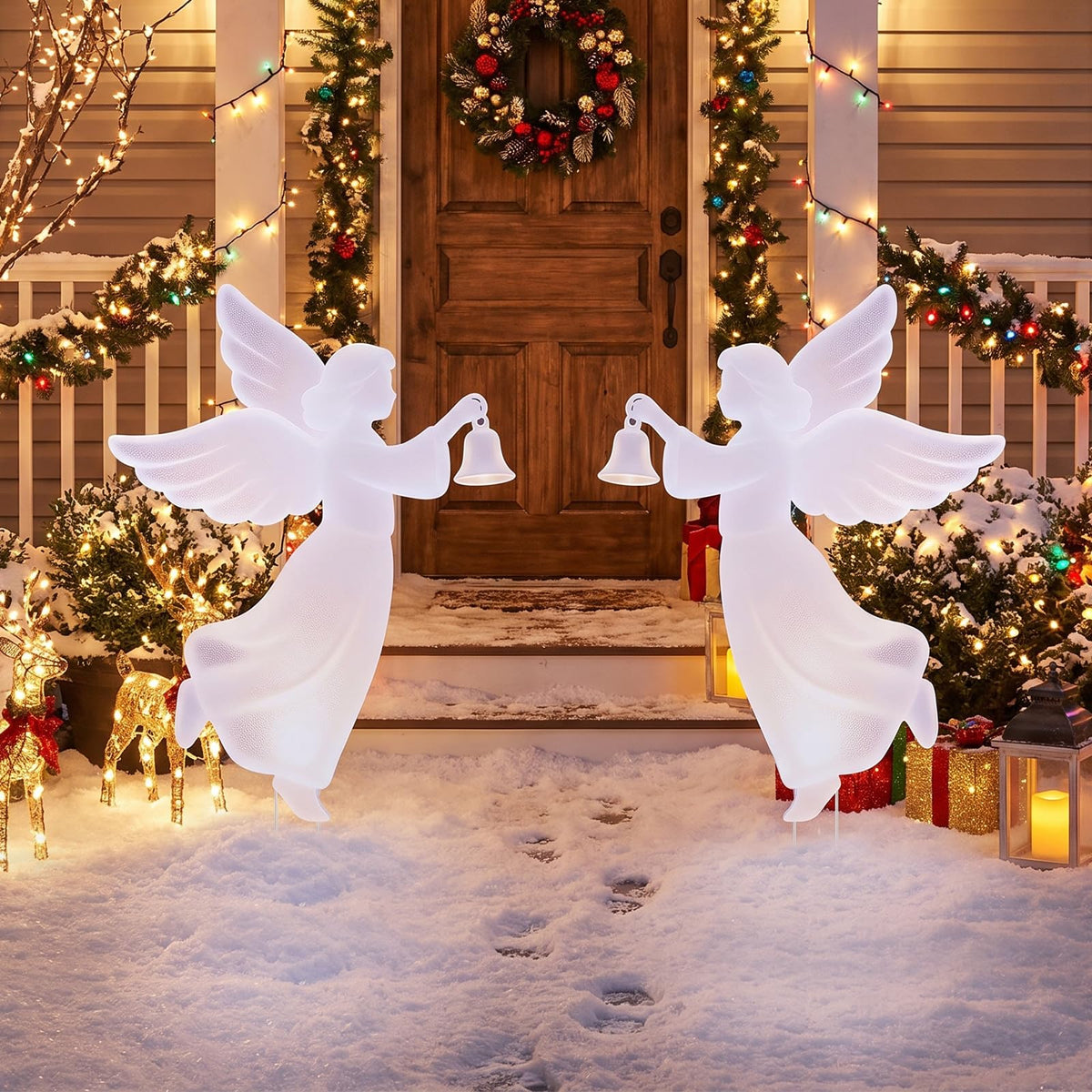 Tangkula 2 Pieces 3 FT Outdoor Christmas Angel Yard Signs Decoration