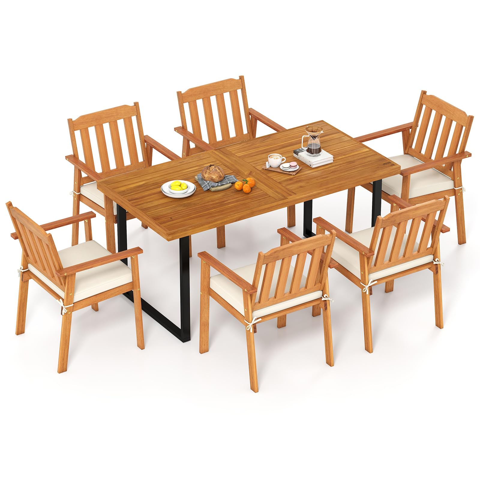 Tangkula 7 Pieces Patio Dining Table Set for Garden Backyard Kitchen