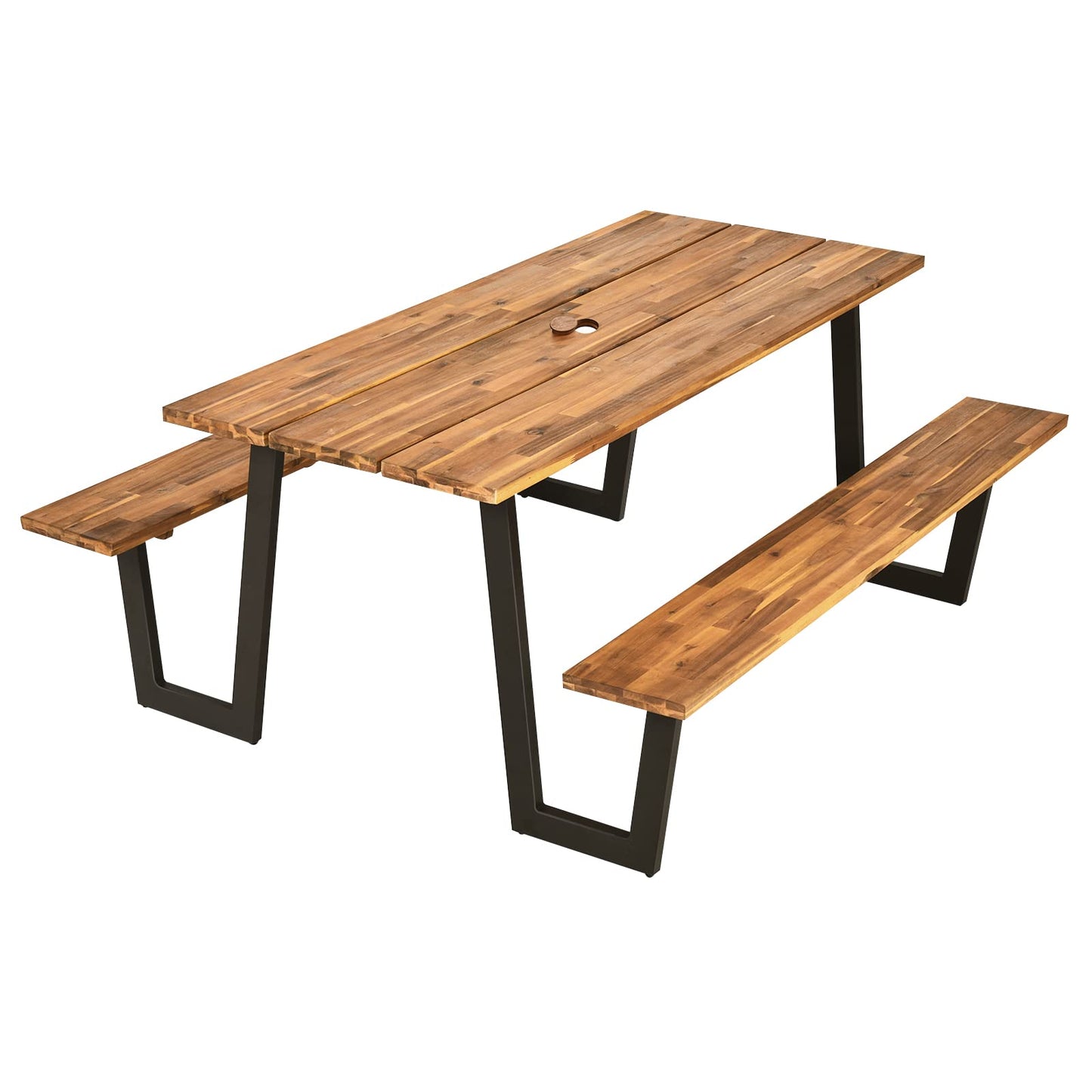 Tangkula Wooden Picnic Table with 2 Built-in Benches