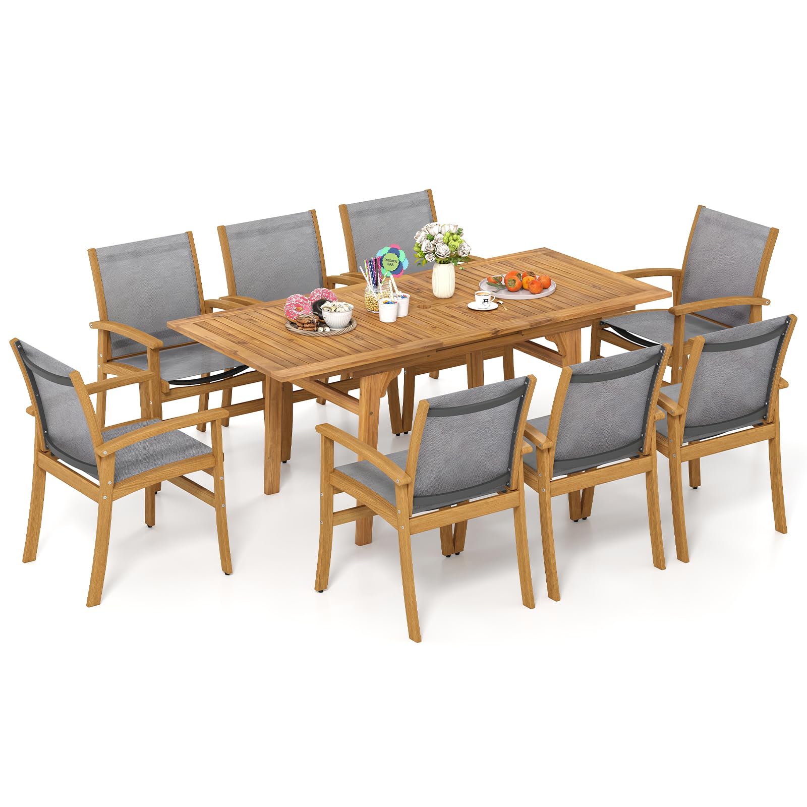 Tangkula Ensemble repas de terrasse 9 pièces en bois d'acacia pour 6 à 8 personnes