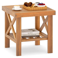 Tangkula Outdoor Side Table with Storage Shelf for Small Space