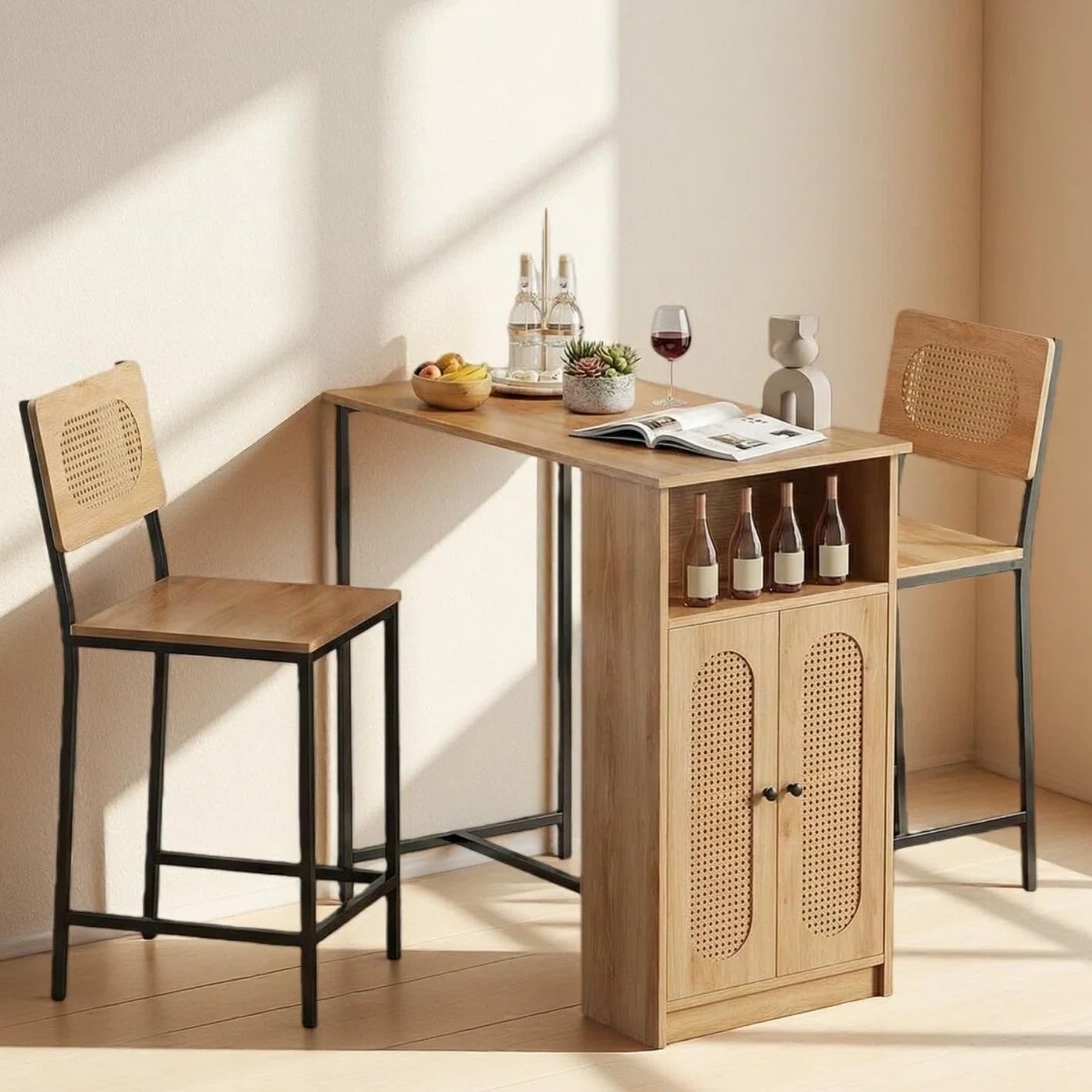 Tangkula 3-Piece Counter Height Bar Table Set | Kitchen Table with 2 Bar Stools