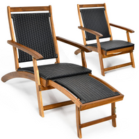 Acacia Wood Folding Chaise Lounge Chair - Tangkula