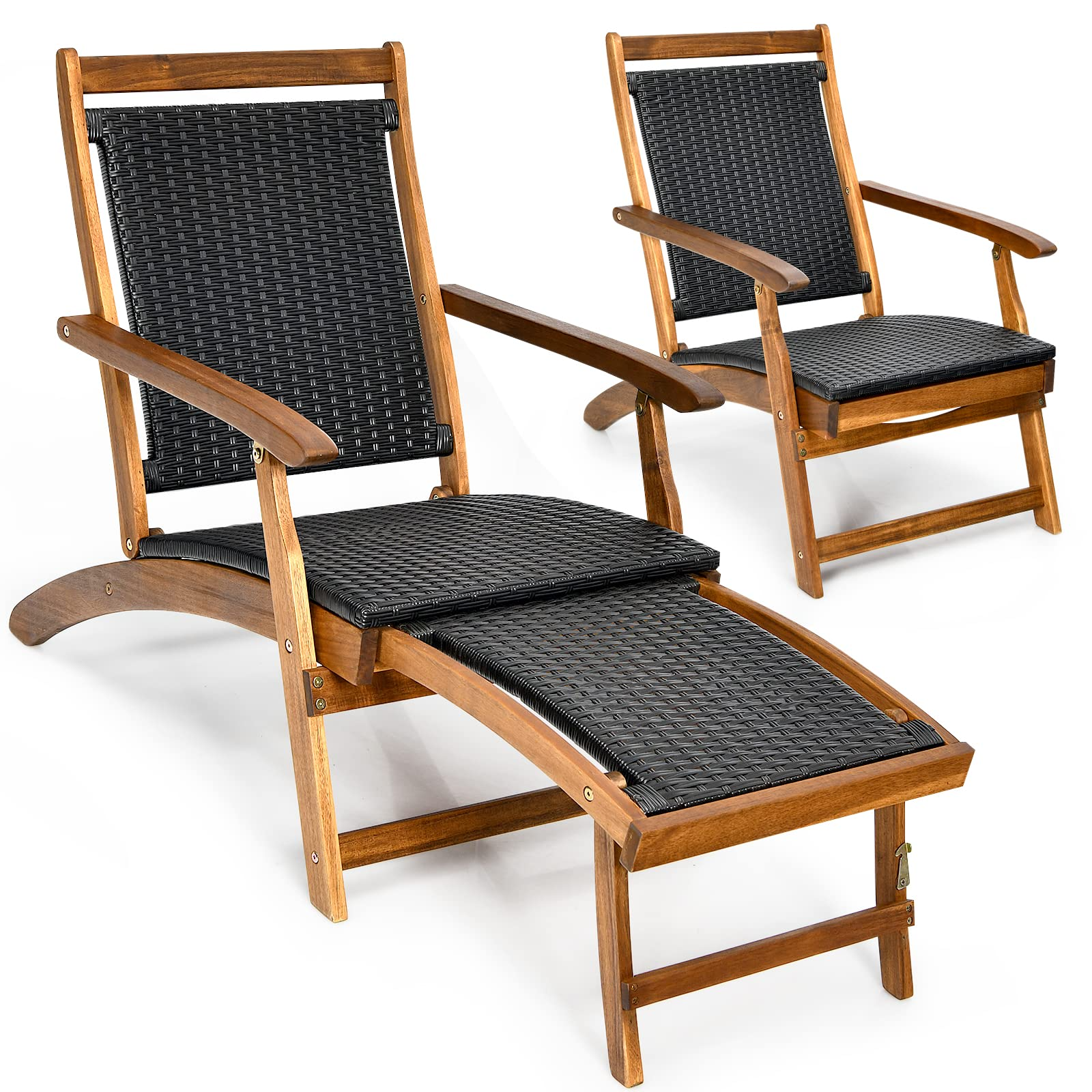 Acacia Wood Folding Chaise Lounge Chair - Tangkula