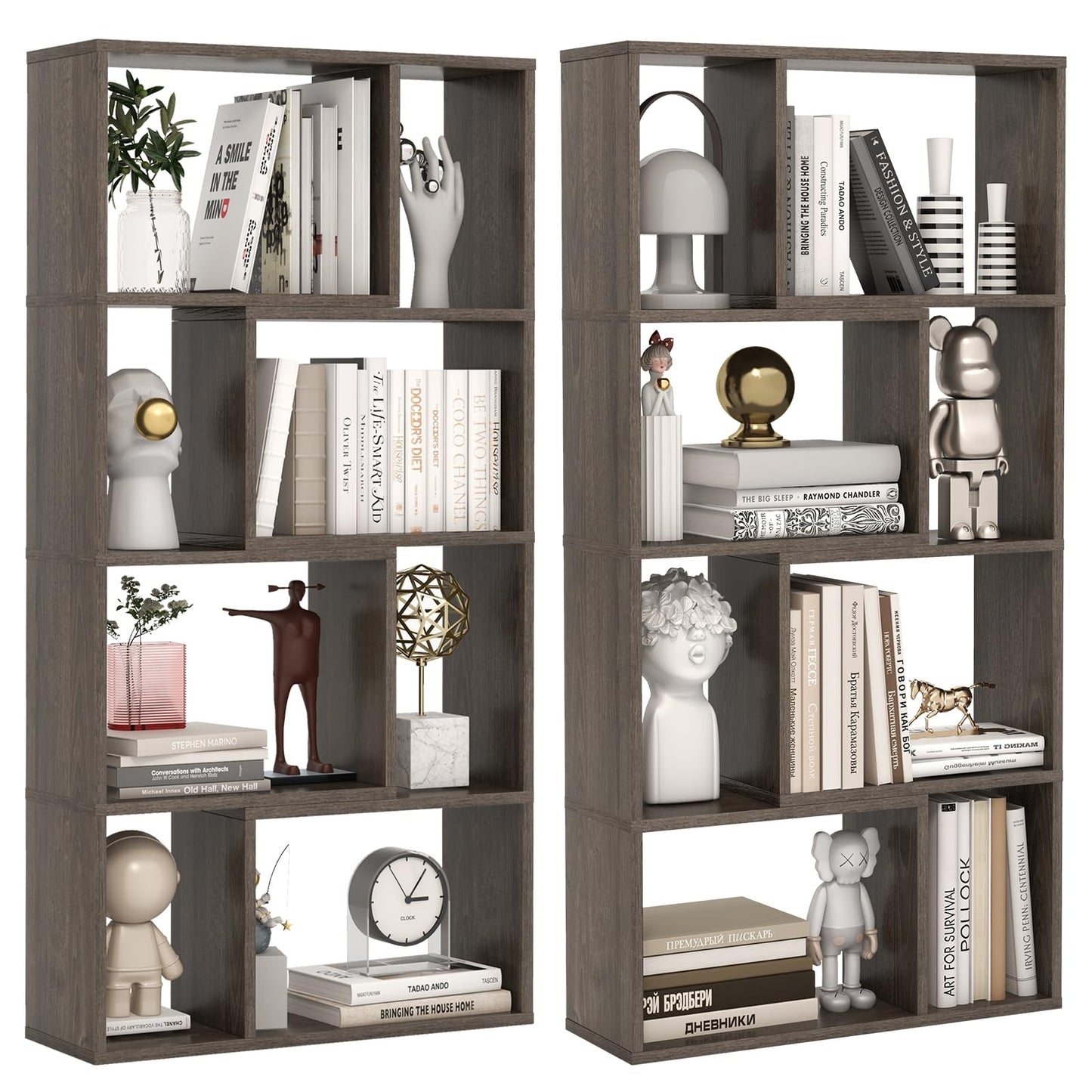 Tangkula 5 Tier Geometric Bookshelf, 48”H Freestanding 8-Cube Open Bookcase, Wooden Storage Display Shelf