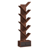 Tangkula 5 Tier Tree Bookshelf with Drawer, Rustic 5 Shelf Space Saving Corner Bookcase