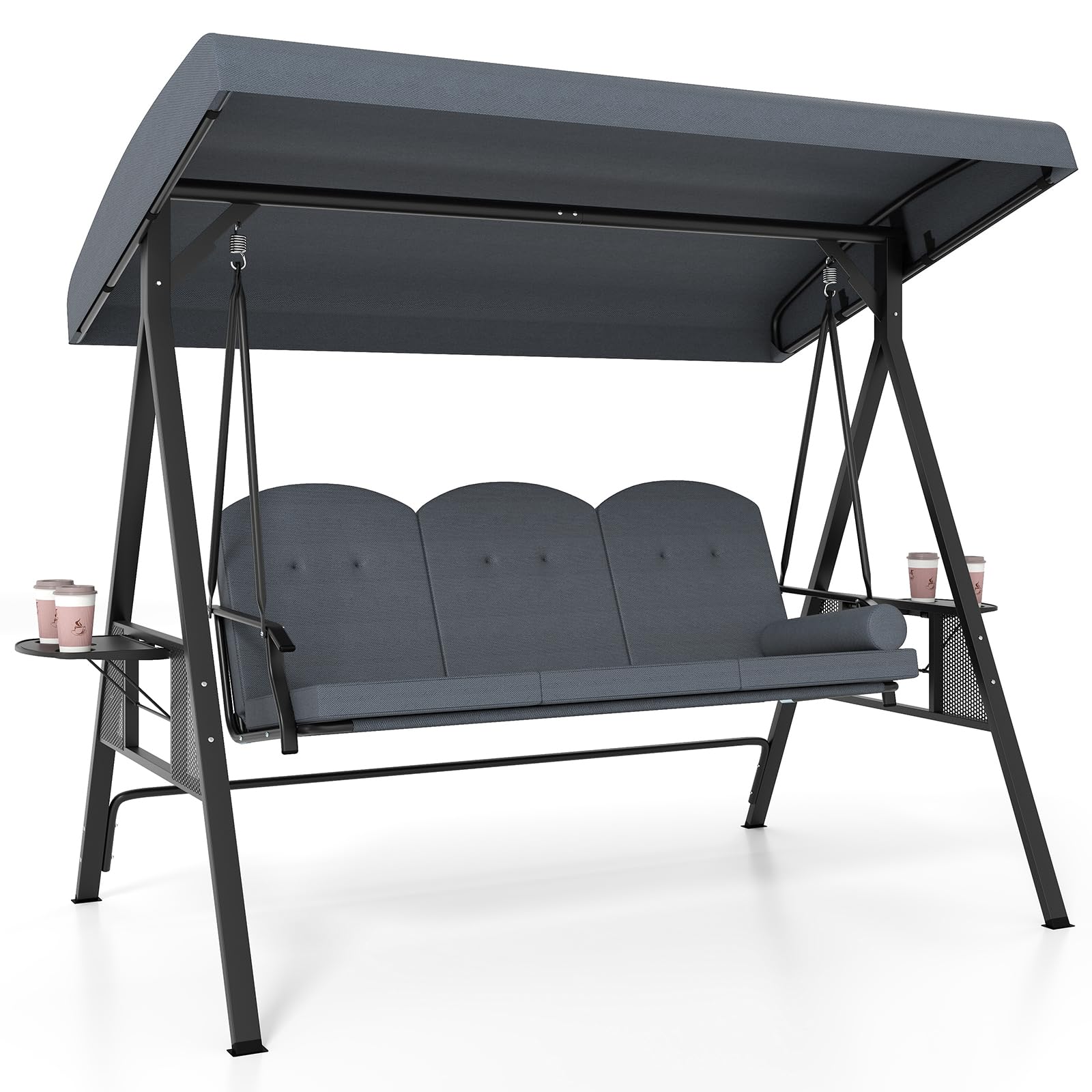 Tangkula 3 Person Porch Swing Outdoor Swing with Adjustable Canopy