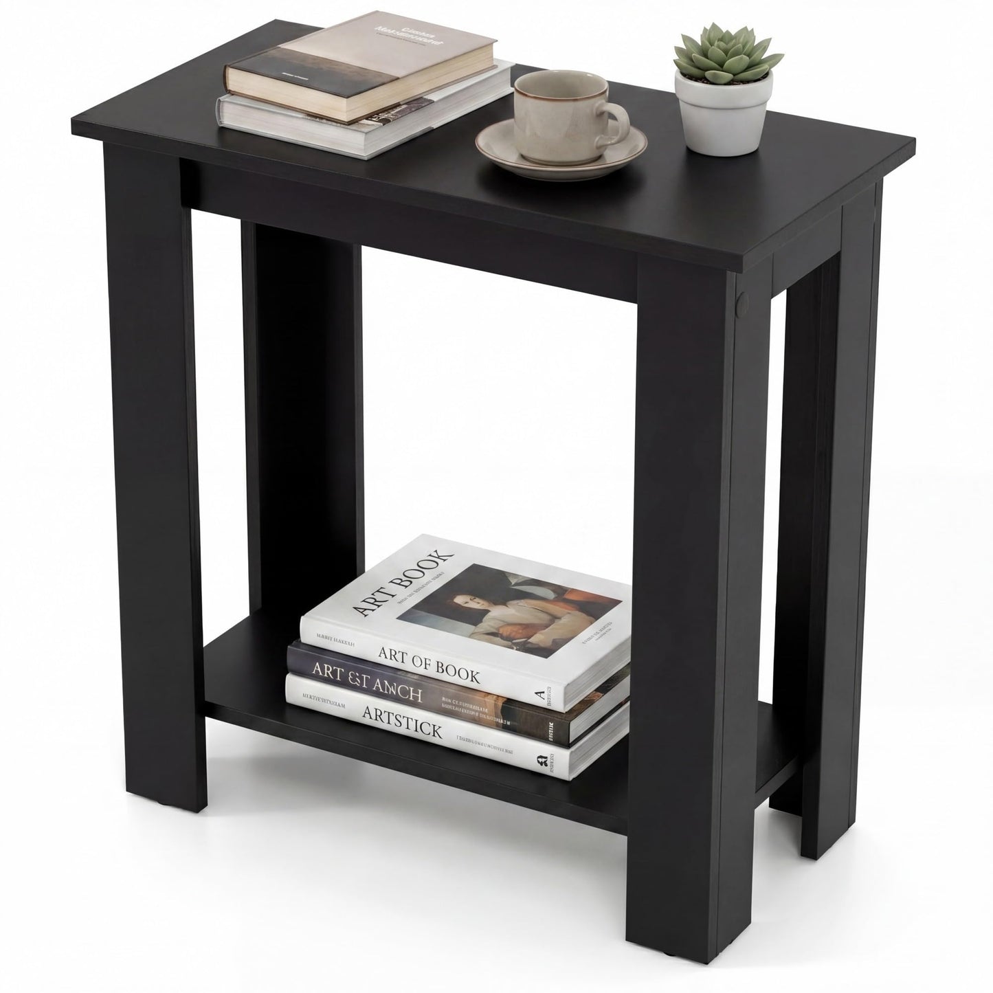 Tangkula 2-Tier Wooden Narrow End Table