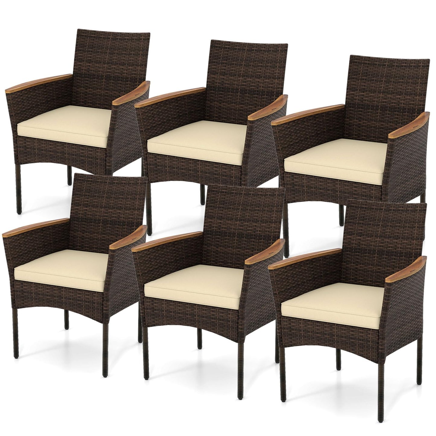 Tangkula Outdoor Patio Wicker Chairs Set of 6