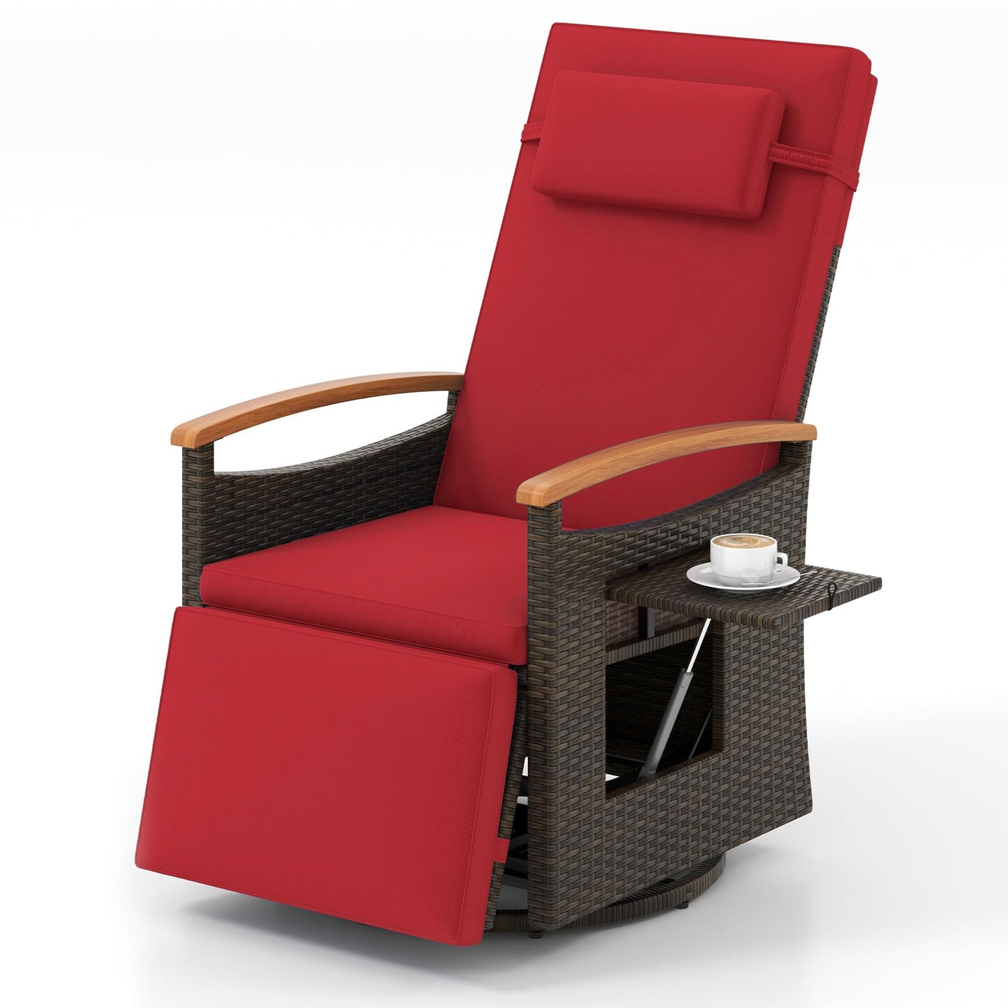 Fauteuil inclinable pivotant à 360 degrés en rotin Tangkula pour patio, fauteuil de salon en osier avec dossier et repose-pieds réglables