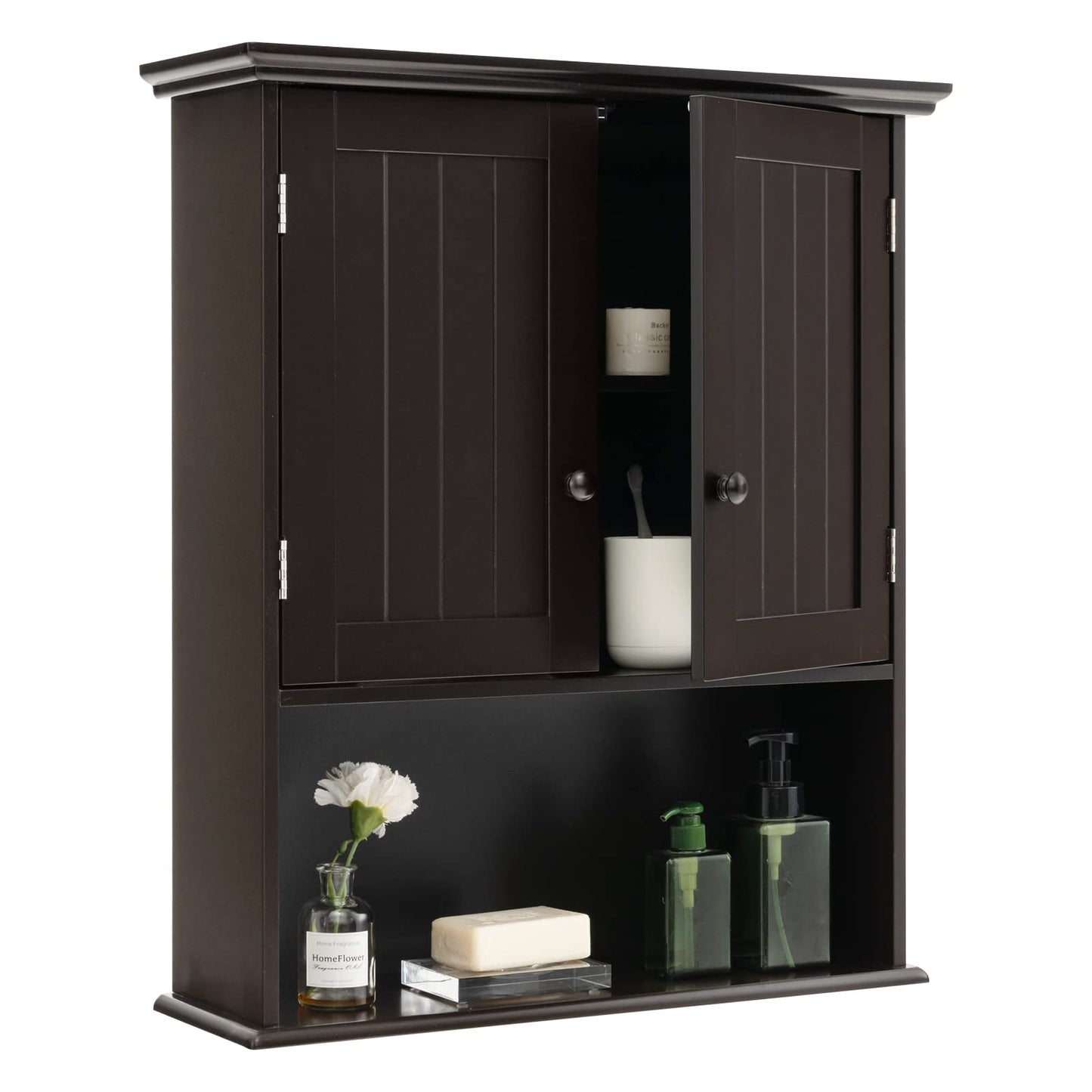 Tangkula Wall Mount Bathroom Cabinet Wooden