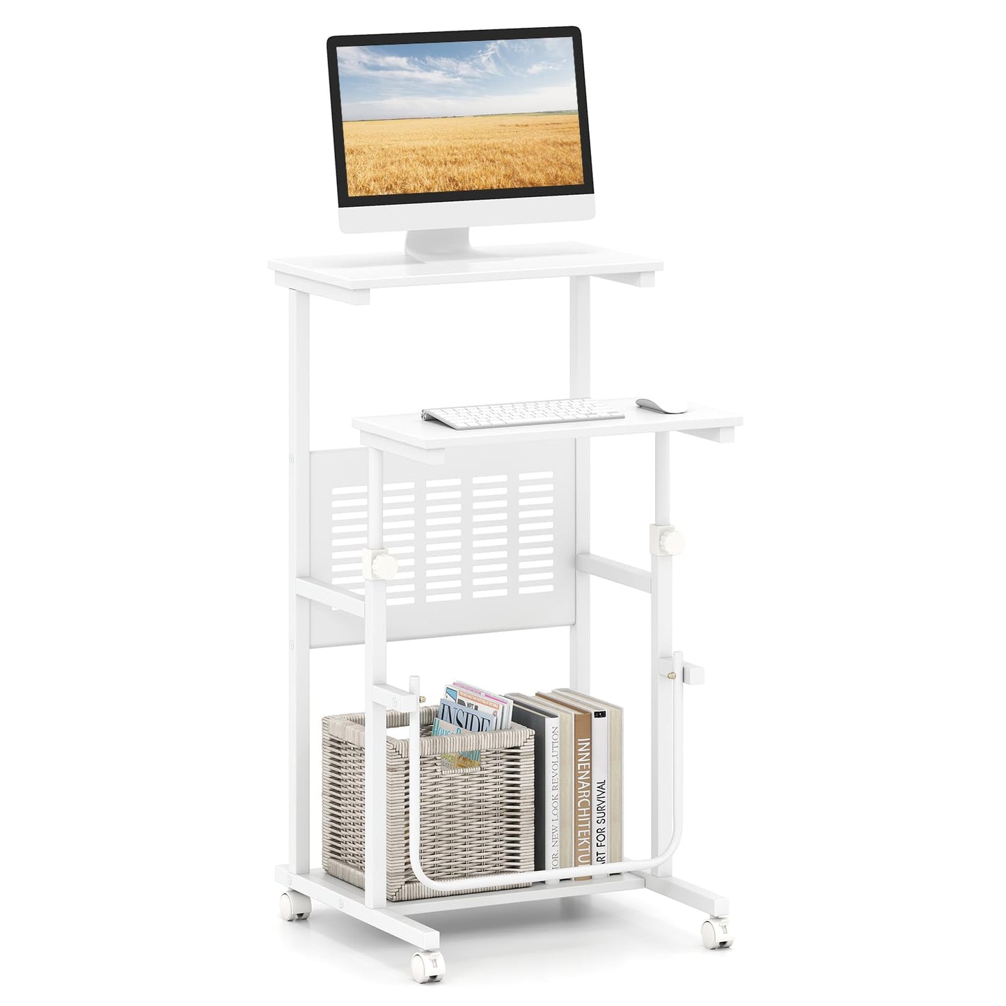 Tangkula Mobile Standing Desk, Height Adjustable Laptop Cart Computer Workstation