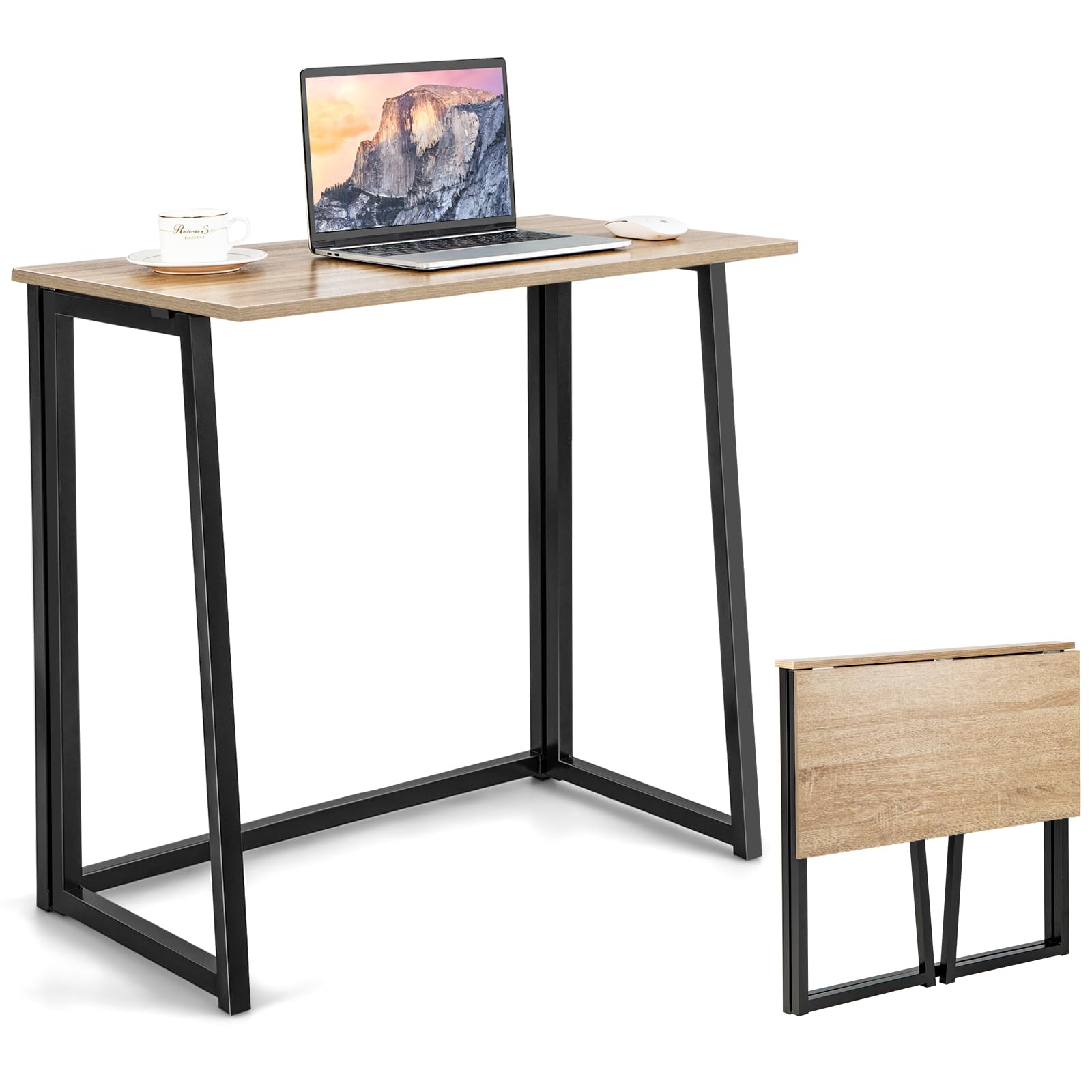 Tangkula Bureau Informatique Pliant, Bureau d'Ordinateur Portable Pliable avec Rabat de 80 cm, Bureau d'Étude pour Petits Espaces