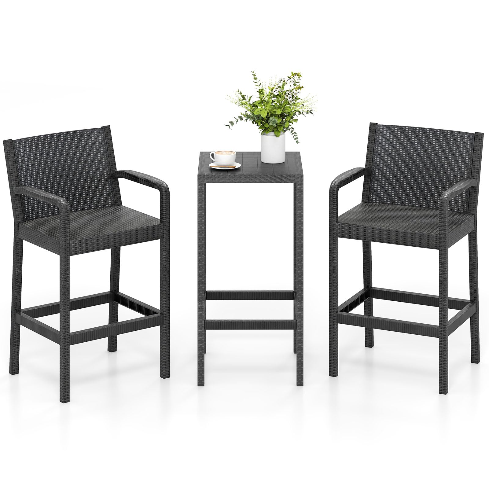 Tangkula 3 Pieces Patio Bar Set for Garden