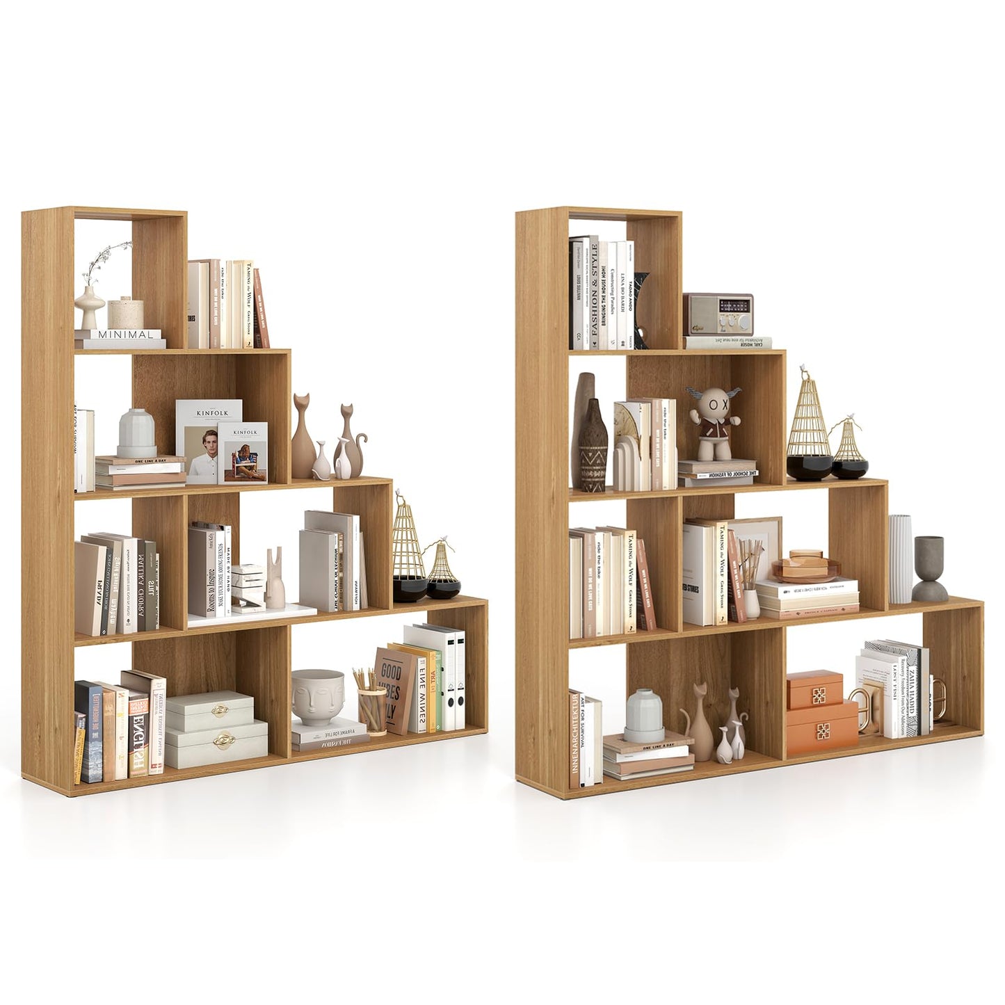 Tangkula 10 Shelves Bookshelf, L Shaped Freestanding Ladder Corner Bookshelf