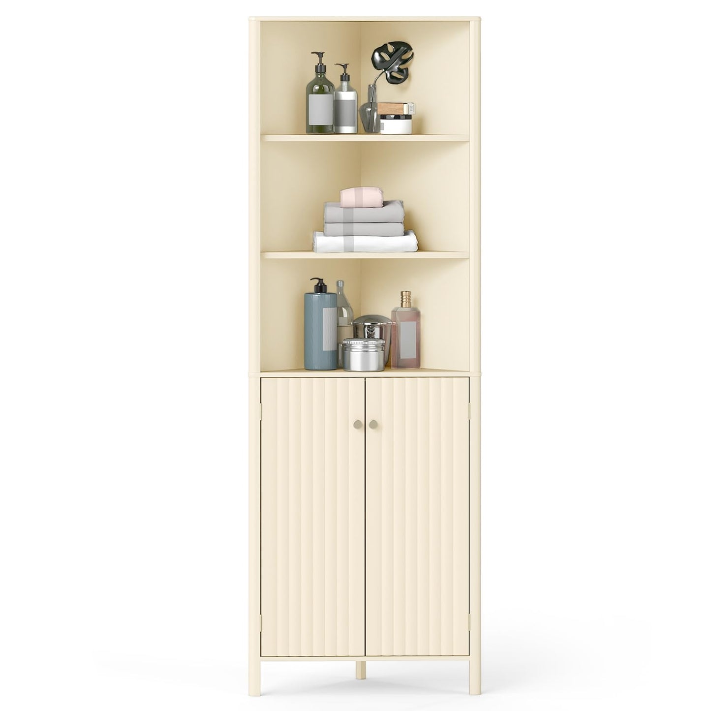 Tangkula Armoire d'angle haute de 173 cm avec 5 étagères et 2 portes cannelées