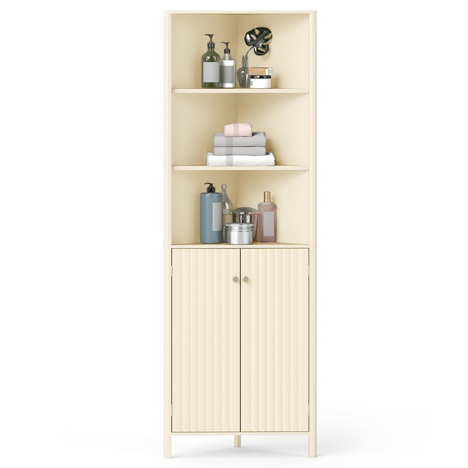 Tangkula 68” Tall Corner Cabinet with 5 Shelves and 2 Fluted Doors