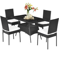 Tangkula 5 Piece Wicker Patio Dining Set with Tempered Glass Top & Padded Cushions