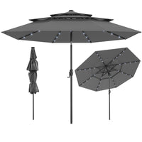 Tangkula 10 FT Solar LED Patio Umbrella 3-Tier Vented Outdoor Market Table Umbrella