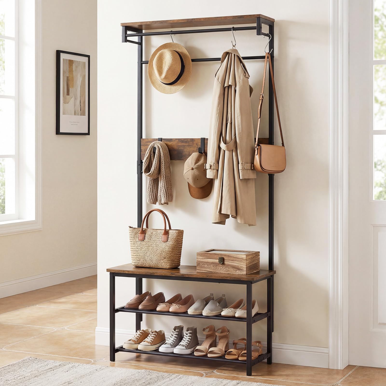 Tangkula Hall Tree with Bench and Shoe Storage for Entryway