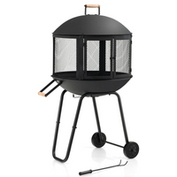 Tangkula Portable Fire Pit with Wheels, 28 Inch Wood Burning Fire Pit with Log Grate