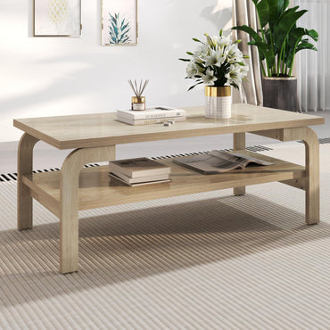 Tangkula 2 Tier Coffee Table with Large Tabletop for Living Room