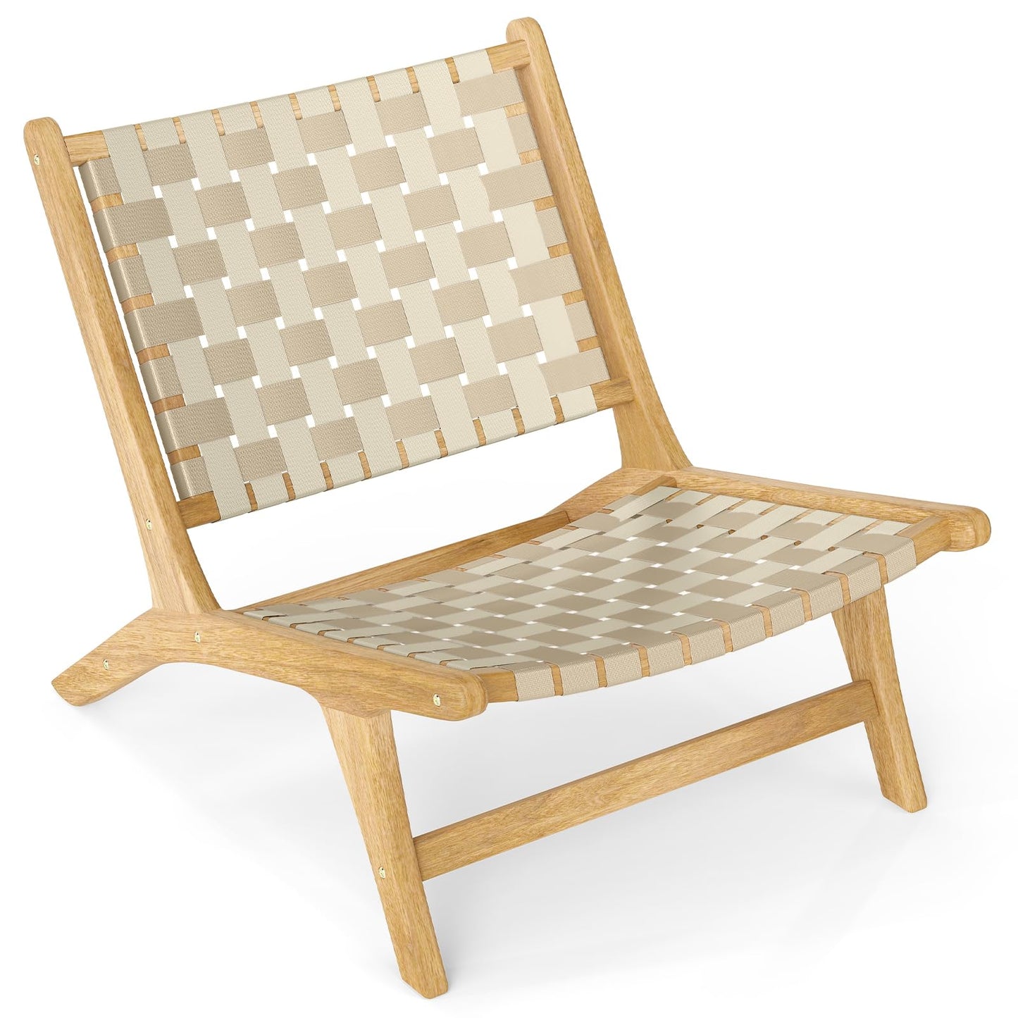 Chaise de patio Tangkula en bois de teck sans accoudoirs avec assise et dossier en sangle