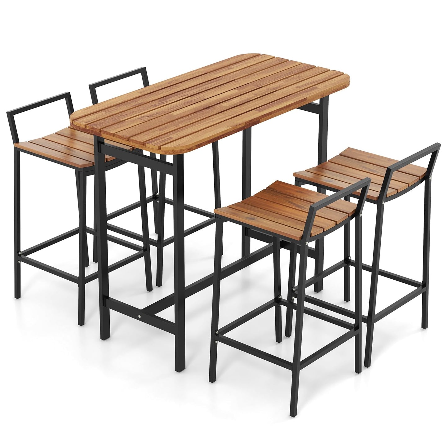 Tangkula 5 Piece Acacia Wood Bar Table Set