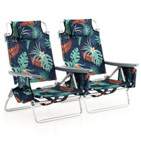 Tangkula Set of 2 Backpack Beach Chair, 5-Position Lay Flat Beach Chairs with Cooler Bag