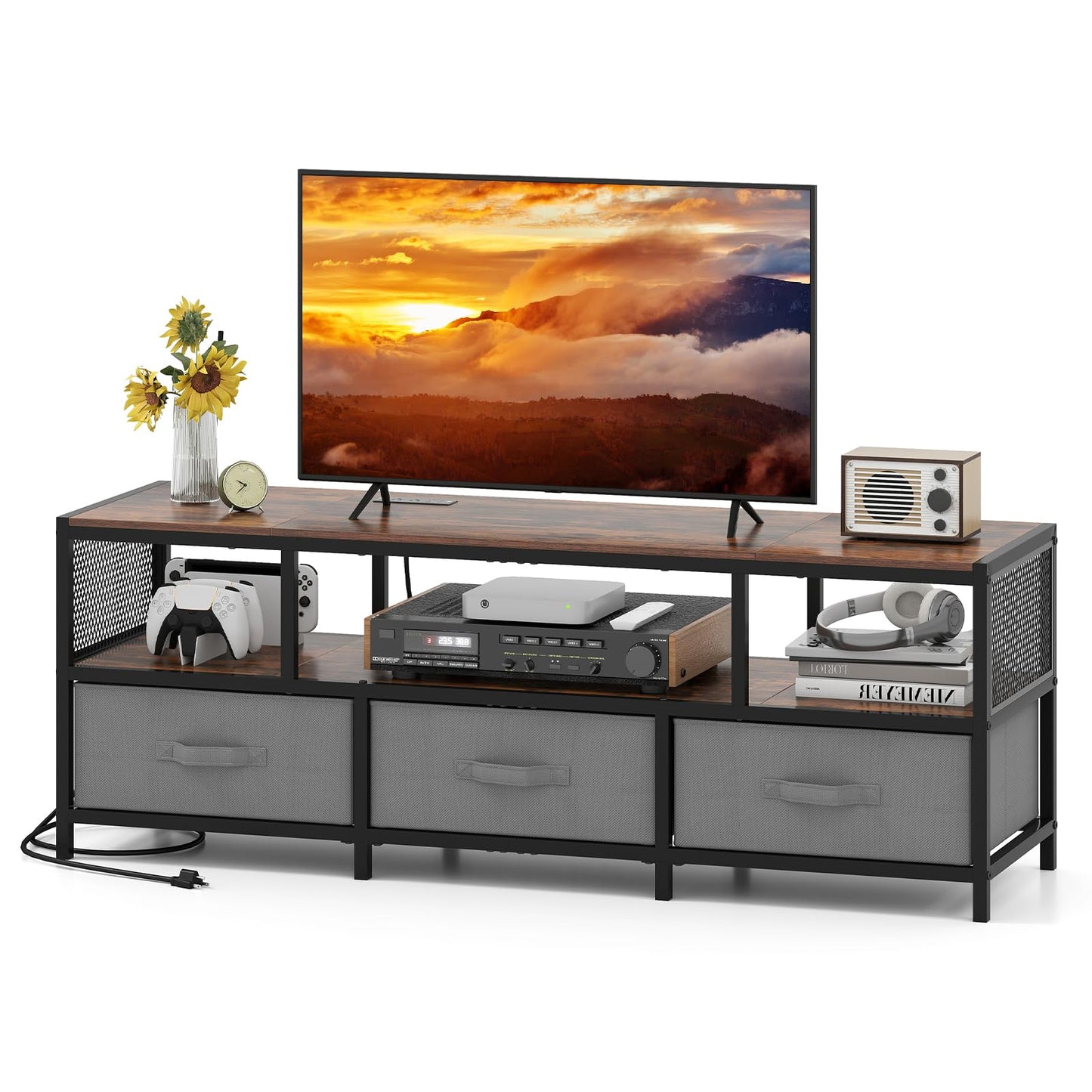 Tangkula Farmhouse TV Stand for TVs up to 65" 3-Tier Entertain Center