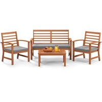 Tangkula 4 Pieces Outdoor Furniture Set, Acacia Wood Conversation Set w/Soft Seat Cushions