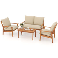 Tangkula 4 Pieces Patio Furniture Set Outdoor Acacia Wood Conversation Set