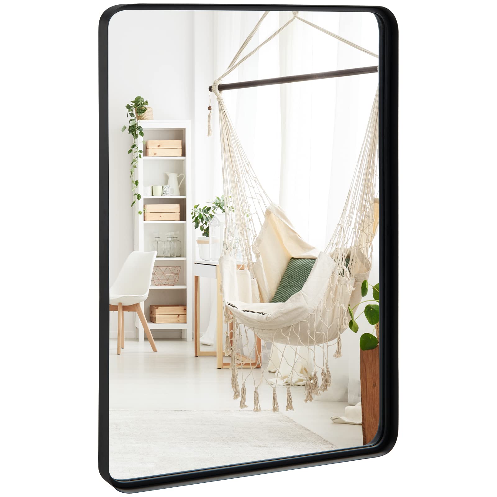 Tangkula Rectangular Wall Mirror, Modern Mirror with Solid Steel Frame & Rounded Corners