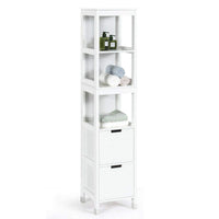 Tangkula Tall Bathroom Storage Cabinet, Multifunctional Bathroom Floor Cabinet with 3 Tier Shelves and 2 Drawers