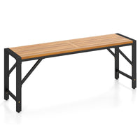 Tangkula Acacia Wood Outdoor Bench with Slatted Seat & Metal Legs