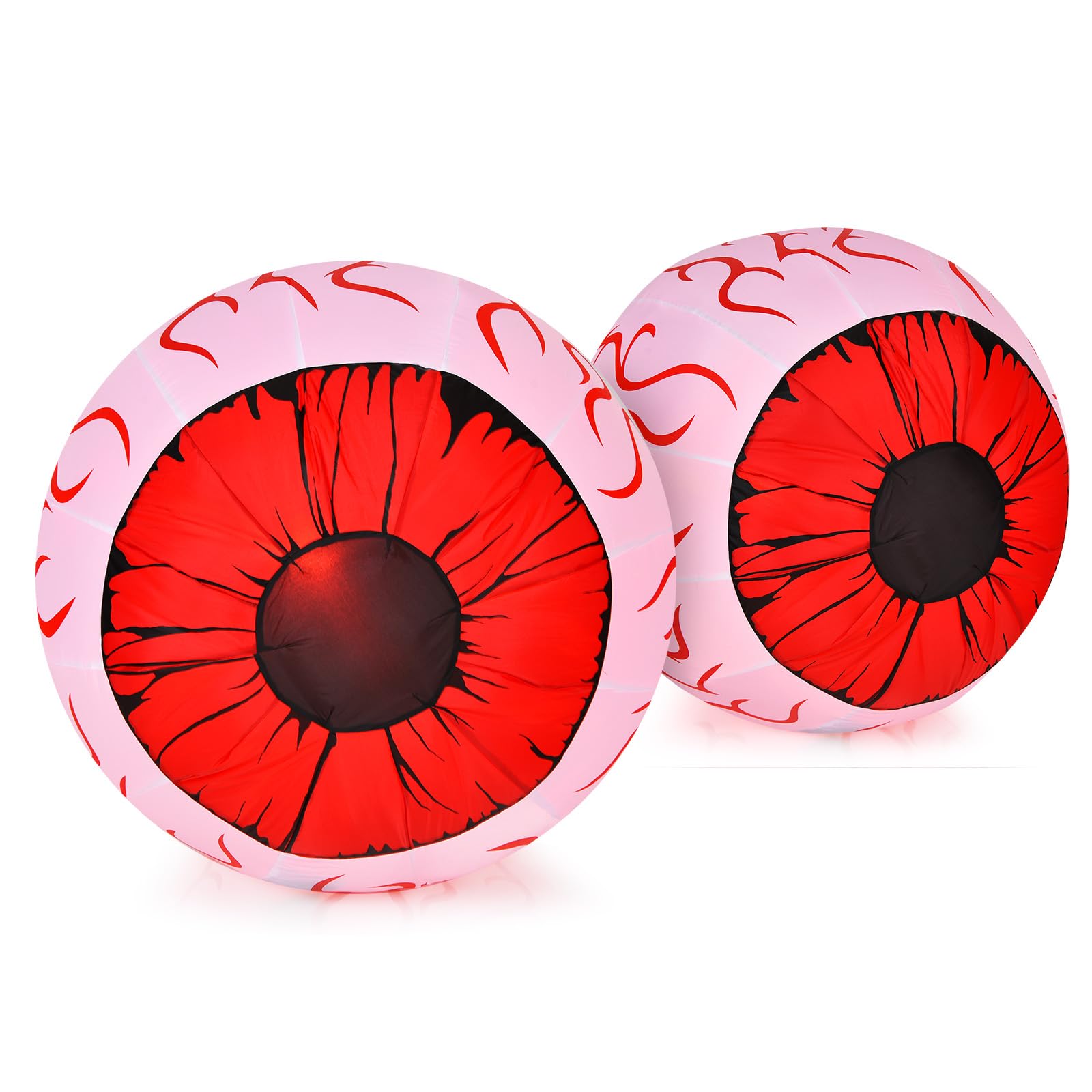 2 Pack 3 FT Halloween Inflatable Huge Eyeballs W/ Air Blower, Red LED Lights