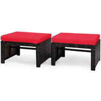 2 Pieces Patio Rattan Ottomans, All Weather Outdoor Footstool Footrest Seat