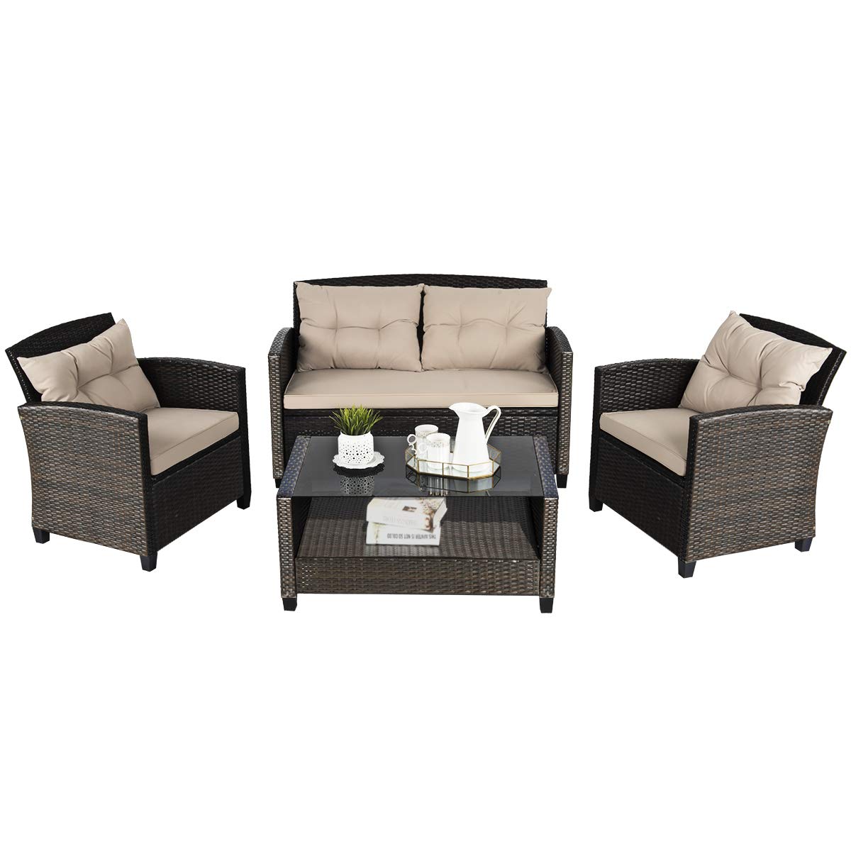 Tangkula Patio Furniture Set Rattan Wicker Chair Set