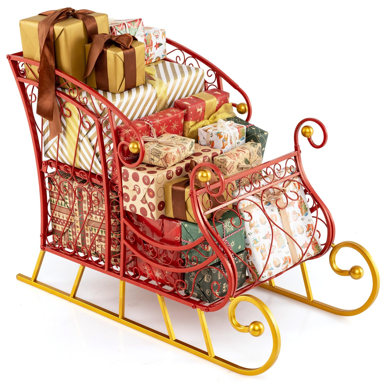 Tangkula Metal Christmas Santa Sleigh Basket with Large Cargo Area