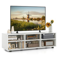 Tangkula 6 Cubby TV Stand for TVs up to 55 Inches, White Wood Entertainment Center with 6 Storage Cubbies & 5 Positions Adjustable Shelves
