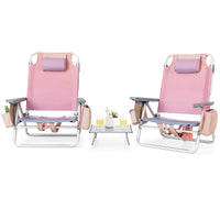 Tangkula Set of 2 Backpack Beach Chair, 5-Position Lay Flat Beach Chairs with Cooler Bag