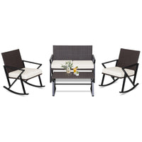 Tangkula 4 Piece Patio Rocking Furniture Set Patiojoy PE Wicker Loveseat