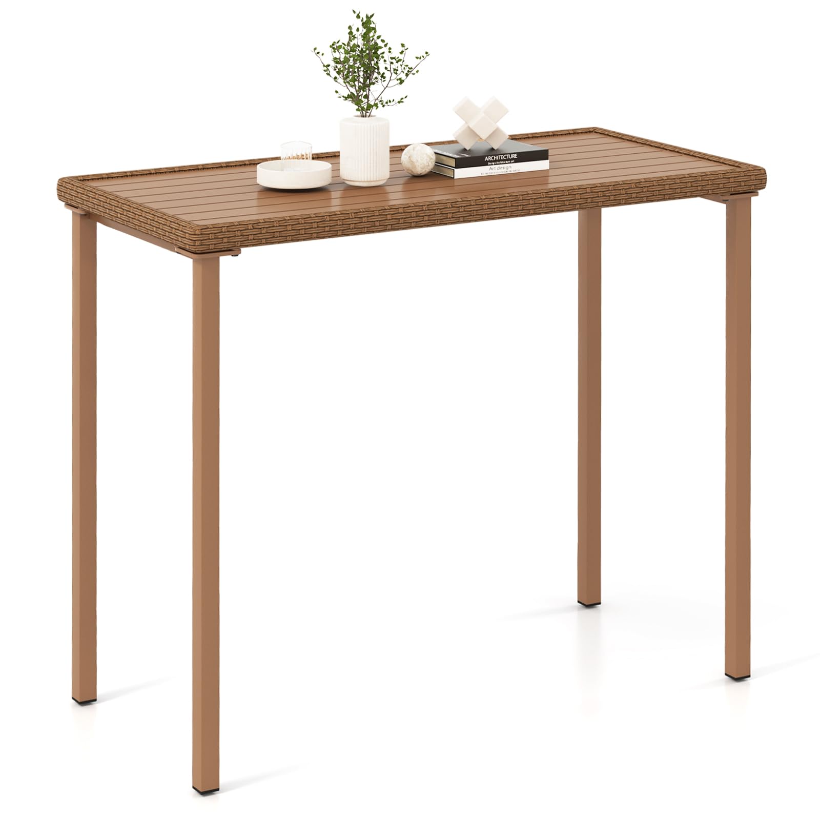 Tangkula Heavy Duty Rectangle Metal Frame 48 Inches Outdoor Counter Height Table