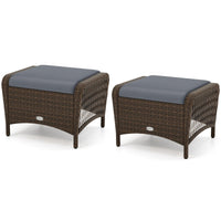 Tangkula 2 Pieces Patio Wicker Ottomans with Removable Cushions