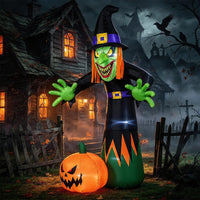 Tangkula 8 FT Halloween Inflatable Witch & Pumpkin with Built-in LED Lights